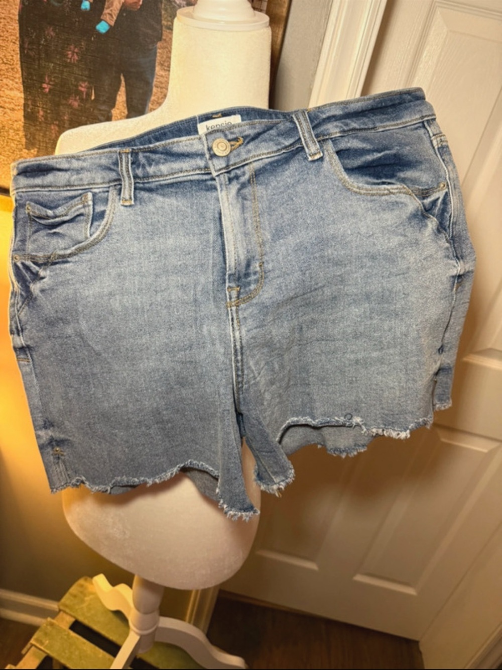 Kensie Light Blue Distressed Denim Shorts